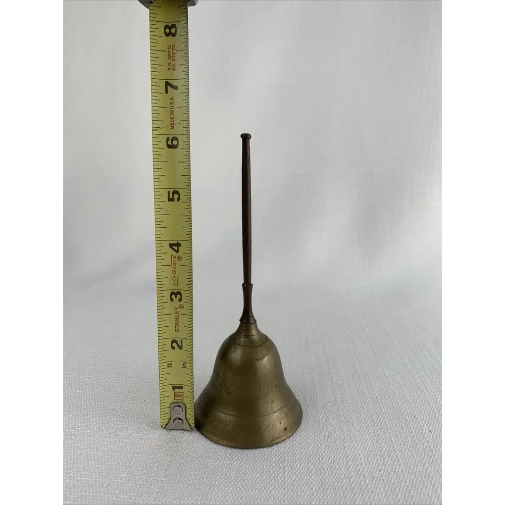 Vintage 6” Etched Brass Bell Made‎ In India Hand Bell Ringer Dinner Table